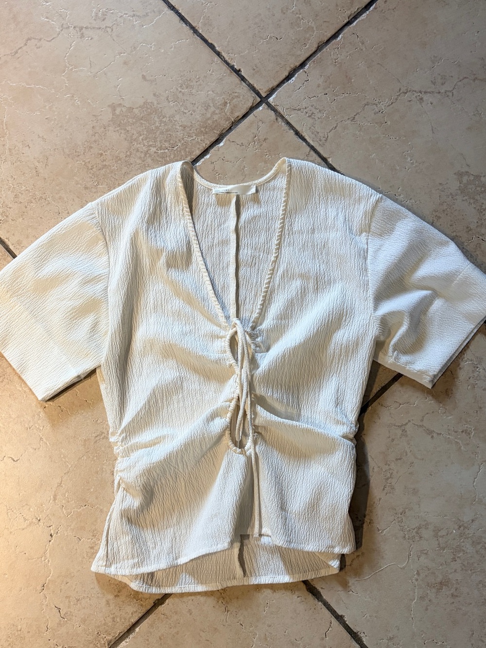 OAK + FORT White Tie-Front Short Sleeve Women's Top